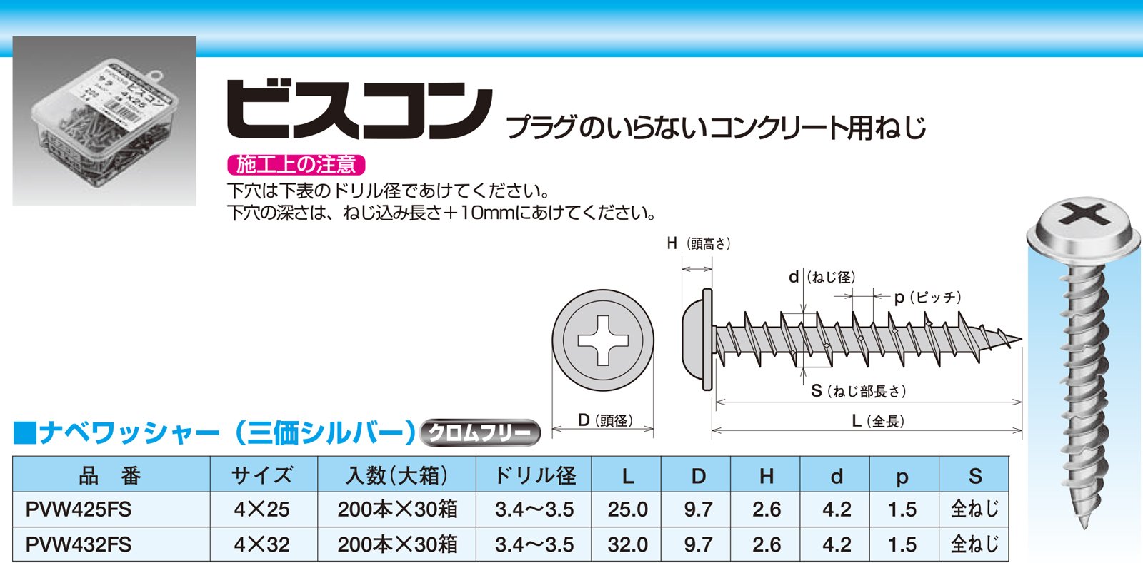 Amazon | ヤマヒロ コンクリートビス ビスコン ナベワッシャー(三価